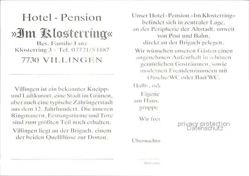 Villingen Schwenningen Hotel Pension Klosterring  Kat. Villingen Schwenningen