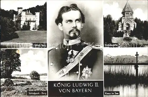 Starnberg Koenig Ludwig II von Bayern Votivkapelle Kreuz im See Schloss Berg Schlosspark Berg Kat. Starnberg