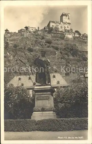 Kaub Bluecherdenkmal mit Burg Gutenfels Kat. Kaub