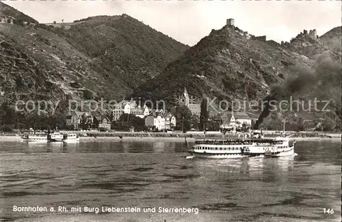 Kamp Bornhofen mit Burg Liebenstein und Sterrenberg Ausflugsschiff Kat. Kamp Bornhofen