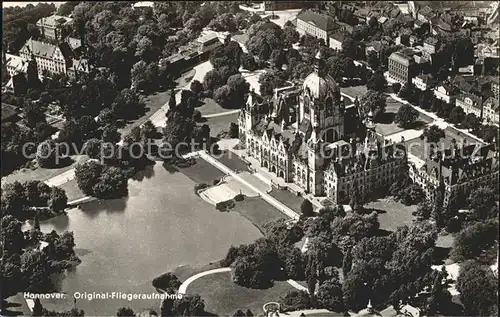 Hannover Maschpark mit Teich Rathaus Polizei Praesidium Fliegeraufnahme Kat. Hannover