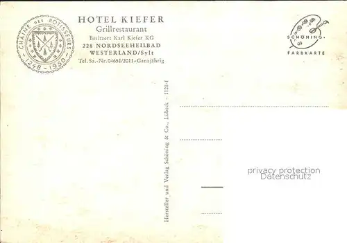 Westerland Sylt Hotel Kiefer Kat. Westerland