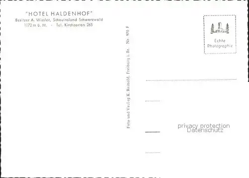 Schauinsland Hotel Haldenhof Kat. Oberried