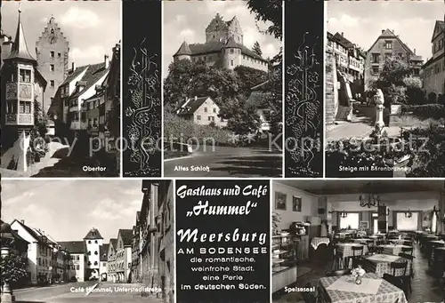 Meersburg Bodensee Obertor Altes Schloss Steige mit Baerenbrunnen Cafe Hummel Speisesaal Kat. Meersburg