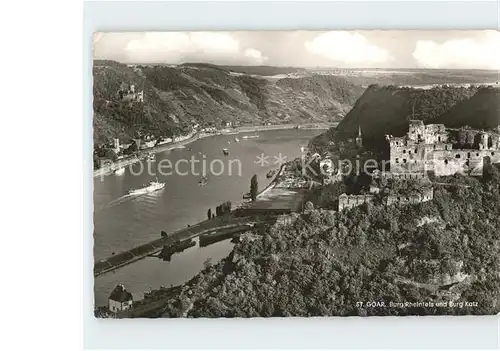 St Goar Burg Rheinfels und Burg Katz Fliegeraufnahme Kat. Sankt Goar