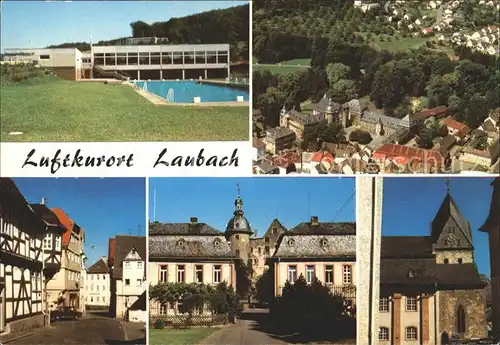 Laubach Hessen Schwimmbad Fliegeraufnahme Strassenpartie Kirchen / Laubach /Giessen LKR