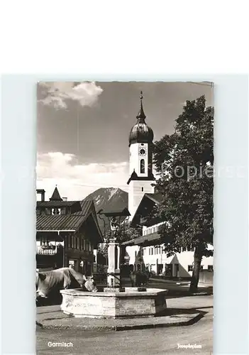Garmisch Partenkirchen Josefsplatz Brunnen Kirche Kat. Garmisch Partenkirchen