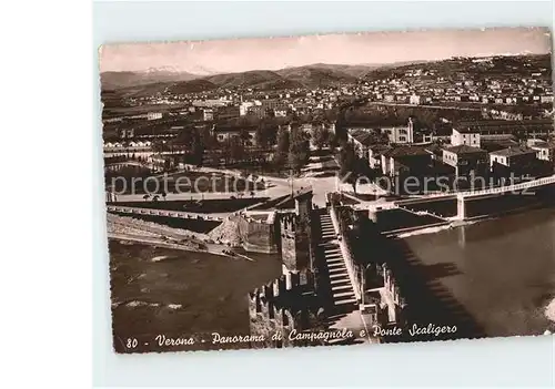 Verona Veneto Panorama di Campagnola e Ponte Scaligero Kat. Verona