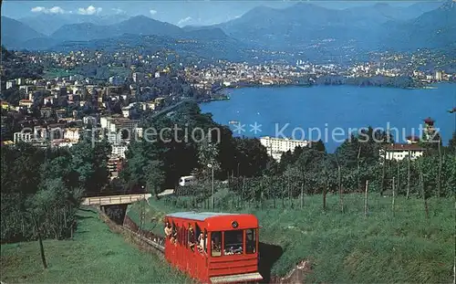 Lugano TI Funicolare del San Salvatore e vista sulla citta Zahnradbad Luganersee Kat. Lugano