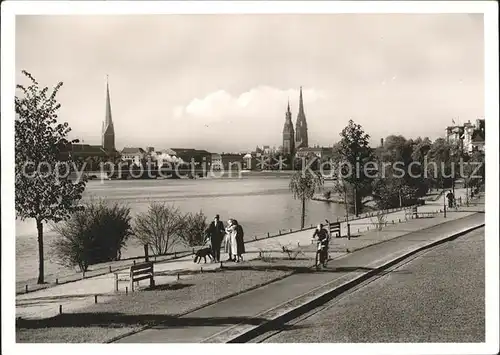 Hamburg Blick vom Alsterufer Neue Lombardsbruecke Kirche Kat. Hamburg