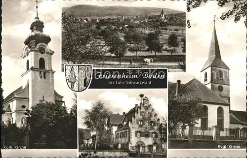 Friesenheim Baden Kirche Gesamtansicht Giebel Wappen Kat. Friesenheim