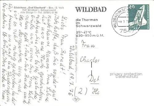 Wildbad Schwarzwald Gaestehaus Graf Eberhard Kat. Bad Wildbad