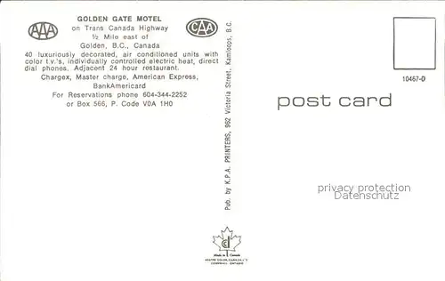 Golden British Columbia Golden Gate Motel Kat. Golden