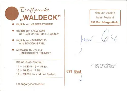 Bad Mergentheim Terrassenkaffee Waldeck Kat. Bad Mergentheim