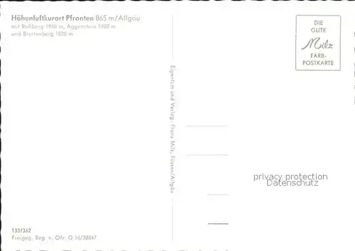 Pfronten Hoehenluftkurort mit Rossberg und Aggenstein Breitenberg Allgaeuer Alpen Kat. Pfronten
