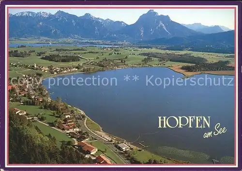 Hopfen See Sommerpanorama mit Allgaeuer Bergen Fliegeraufnahme Kat. Fuessen