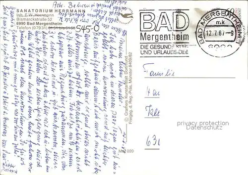 Bad Mergentheim Sanatorium Herrmann Fliegeraufnahme Kat. Bad Mergentheim