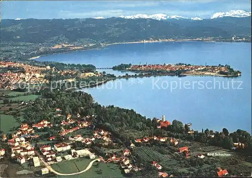 Lindau Bodensee mit Bad Schachen Alpenpanorama Fliegeraufnahme Kat. Lindau (Bodensee)