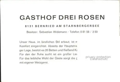 Bernried Starnberger See Gasthof Drei Rosen Kat. Bernried