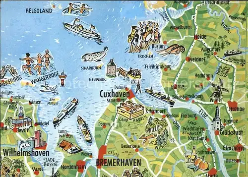 Cuxhaven Nordseebad mit Wilhelmshaven Bremerhaven Die Nordseekueste Landkarte Kat. Cuxhaven