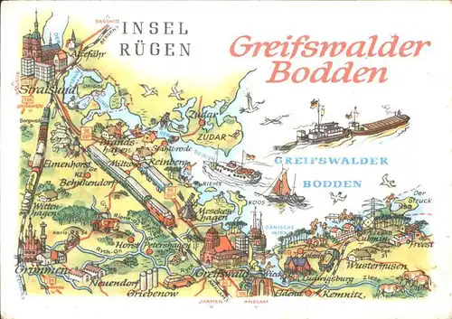 Insel Ruegen Greiswalder Bodden Landkarte Kat. Bergen