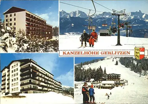 Gerlitzen Kanzelhoehe Appartementhaus Sessellift Wintersportplatz gegen Juaelische Alpen Wappen Kat. Arriach