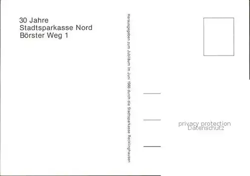 Recklinghausen Westfalen 30 Jahre Stadtsparkasse Nord  Kat. Recklinghausen