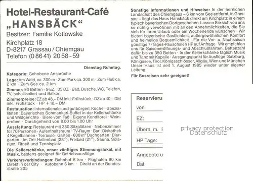 Grassau Chiemgau Hotel Restaurant Cafe Hansbaeck Kat. Grassau