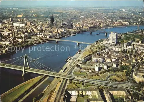 Koeln Rhein Fliegeraufnahme Rheinblick Dom Severinsbruecke Kat. Koeln