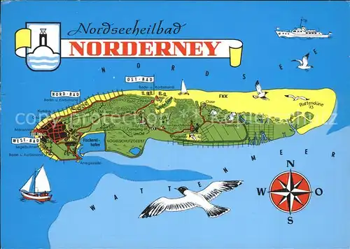 Norderney Nordseebad Moewe Schiff Rottenduene West Nord Ost Bad  Kat. Norderney