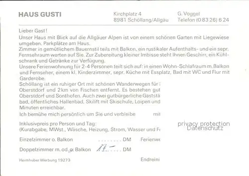 Schoellang Gaestehaus Gusti Stube Zimmer Kirche Kat. Oberstdorf