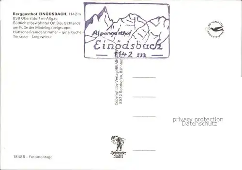 Oberstdorf Berggasthof Einoedsbach Kat. Oberstdorf