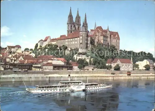Meissen Elbe Sachsen Albrechtsburg mit Dom Fahrgastschiff Kat. Meissen