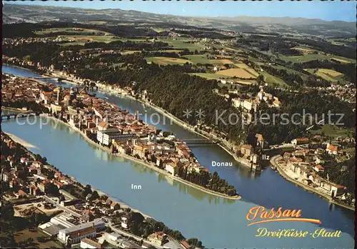 Passau Fliegeraufnahme Dreifluesse Stadt Donau Inn Kat. Passau