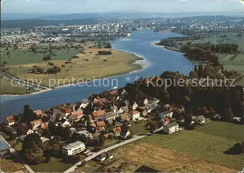 Gottlieben Fliegeraufnahme mit Rhein Kreuzlingen Konstanz Kat. Gottlieben