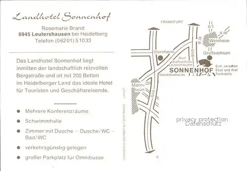 Leutershausen Hirschberg Bergstrasse Landhotel Sonnenhof Kat. Hirschberg an der Bergstrasse