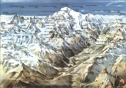 Chamonix Panoramakarte Massif du Grand Paradis Col de Vora Glacier du Tour Kat. Chamonix Mont Blanc