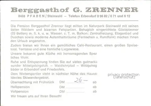 Pfaben Berggasthof G Zrenner Kat. Erbendorf