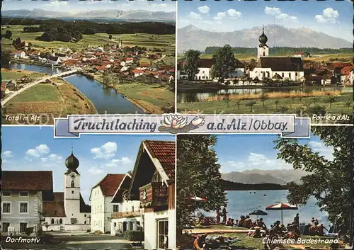 Truchtlaching Alz Chiemsee Badestrand Dorfmotiv Kat. Seeon Seebruck