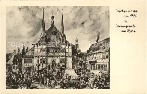 Wernigerode Harz Wochenmarkt um 1860 Kat. Wernigerode