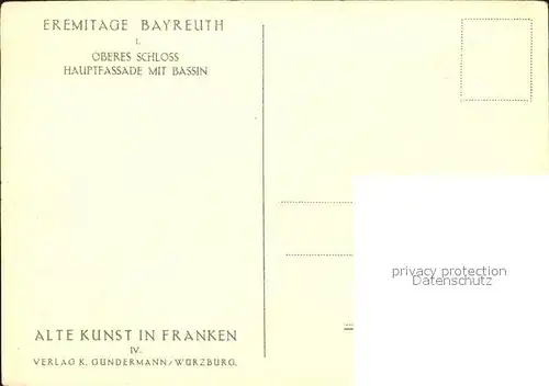 Bayreuth Eremitage Bayreuth Oberes Schloss Hauptfassade mit Bassin Kat. Bayreuth