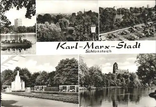 Karl Marx Stadt Schlossteich Springbrunnen Bootspartie Kat. Chemnitz