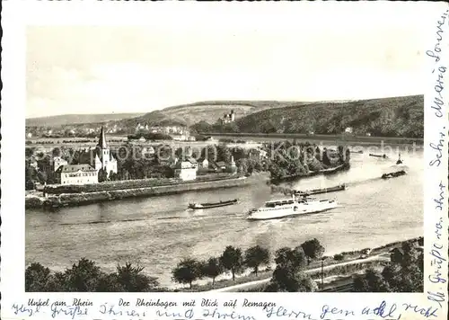 Unkel Rheinbogen mit Blick auf Remagen Frachtschiffe Kat. Unkel