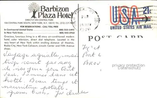 New York City Barbizon Plaza Hotel / New York /