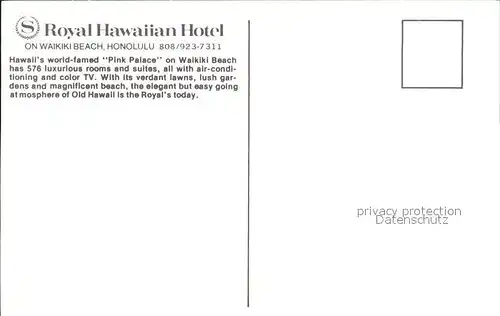 Honolulu Hotel Royal Hawaiian  Kat. Honolulu