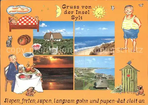Insel Sylt Strand Reethaeuser Sonnenuntergang Karikaturen Kat. Westerland