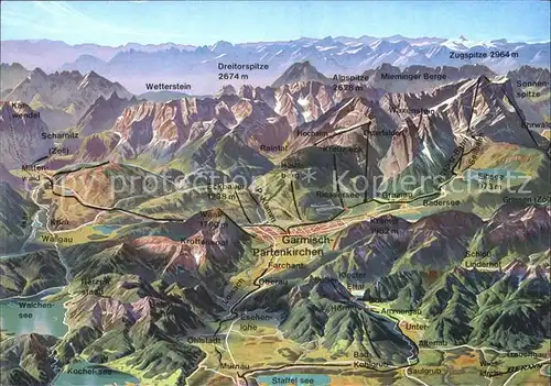 Garmisch Partenkirchen Werdenfelser Land mit Wetterstein Isar Loisach und Ammertal Kat. Garmisch Partenkirchen