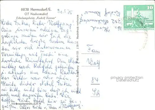 Hermsdorf Erzgebirge OT Neuhermsdorf Erholungsheim Rudolf Renner Kat. Hermsdorf Osterzgebirge