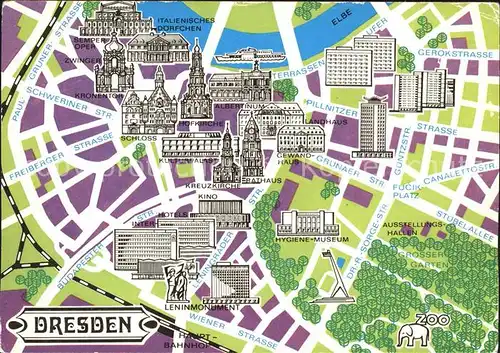 Dresden Karte Leninmonument Kreuzkirche Schloss Zwinger Kat. Dresden Elbe
