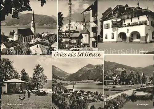 Schliersee Rathaus Kirche Maibaum Kuranlagen Park Strandbad Kat. Schliersee